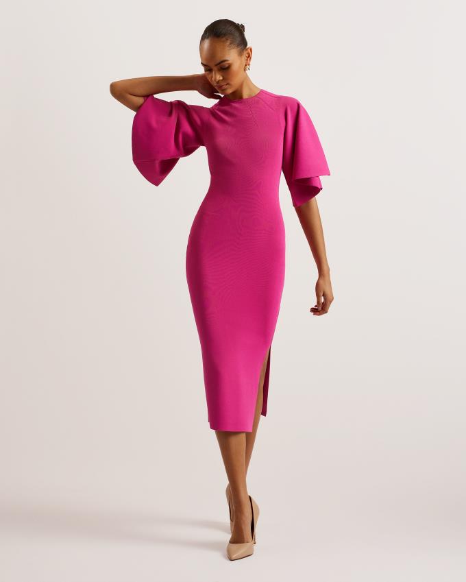 Peignoir Ted Baker Fluted Sleeve Knitted Bodycon Midi Rose Clair Femme | PRJ-04328445